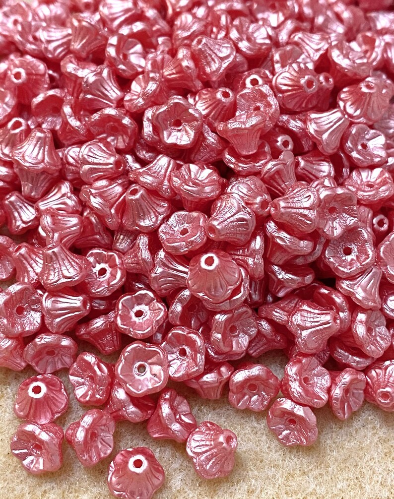 50 5x7mm Bell Flowers Pastel Lt Coral Czech Designer Beads