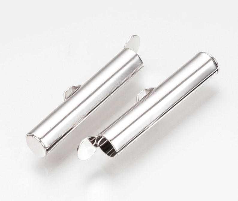 2 SETS 4pieces Slide on End Clasp Tubes Platinum Plated Etsy