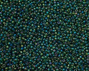20 grams T179 Emerald Rainbow Transparent Toho Japanese Round Seed Beads 11/0  Craft supplies