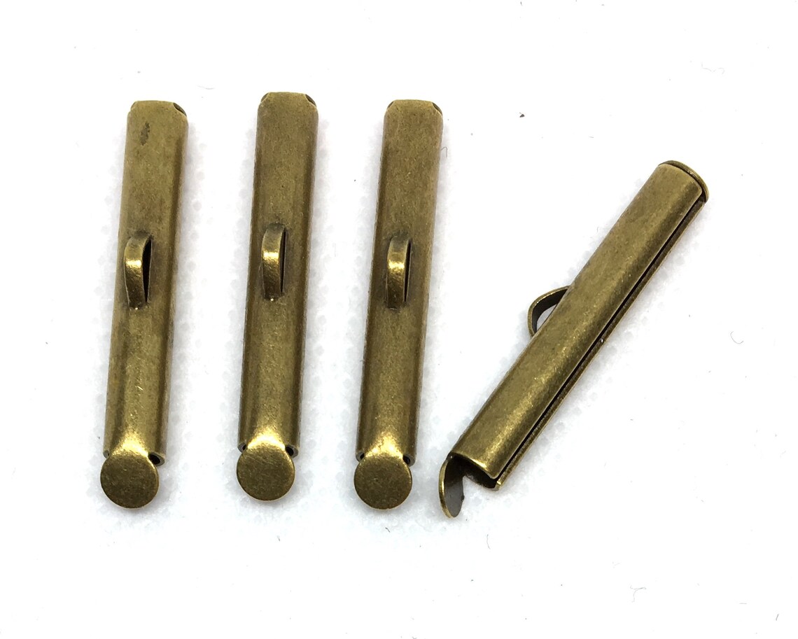 2 SETS 4pieces Slide on End Clasp Tubes Antique Bronze Etsy