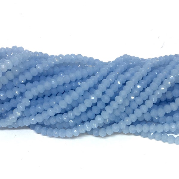 Small 2x2.5mm, Light Sapphire Opal, Blue Rondelles, 175-190 per strand, Faceted glass, Abacus, Multi-color Plated, Rondella