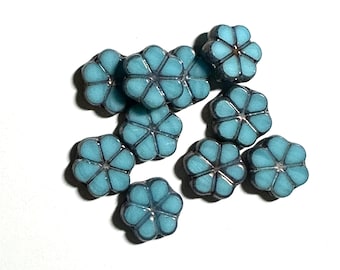 10x2mm Sky Blue Daisy, Czech Glass Beads (10)