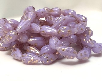 10 Czech Glass Lilac Purple Opal Melon Drop Beads 13x8mm
