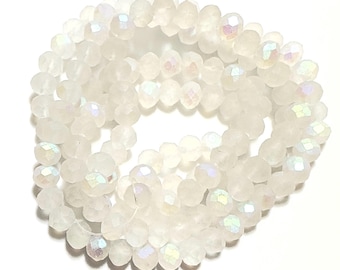 3x4mm (130), Matte White Faceted Crystal Rondelles, 15” strand Jewelry Making Supplies