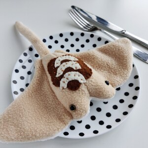 Sea Pancake Cinnamon Apple Cute Stingray Manta Ray plushie with soft Minky Fleece belly image 1