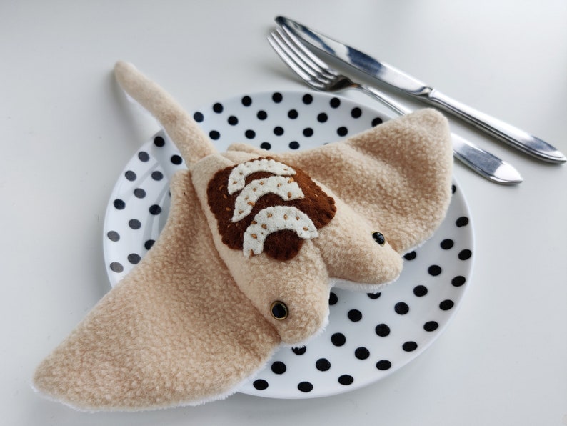 Sea Pancake Cinnamon Apple Cute Stingray Manta Ray plushie with soft Minky Fleece belly image 1