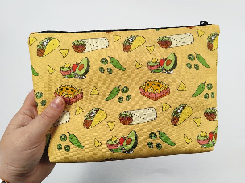 Taco Zipper Pouch Water Resistant Makeup Bag, Project Bag, Cosmetics Bag, Makeup Organiser, Makeup Pouch, Makeup Case, Travel Gift image 1