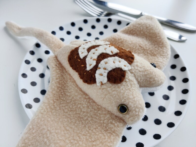 Sea Pancake Cinnamon Apple Cute Stingray Manta Ray plushie with soft Minky Fleece belly image 2