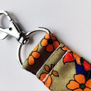 Keychain Vintage Cotton Fabric Pink Flowers Key Wristlet Keyfob made from Recycled Fabric image 2