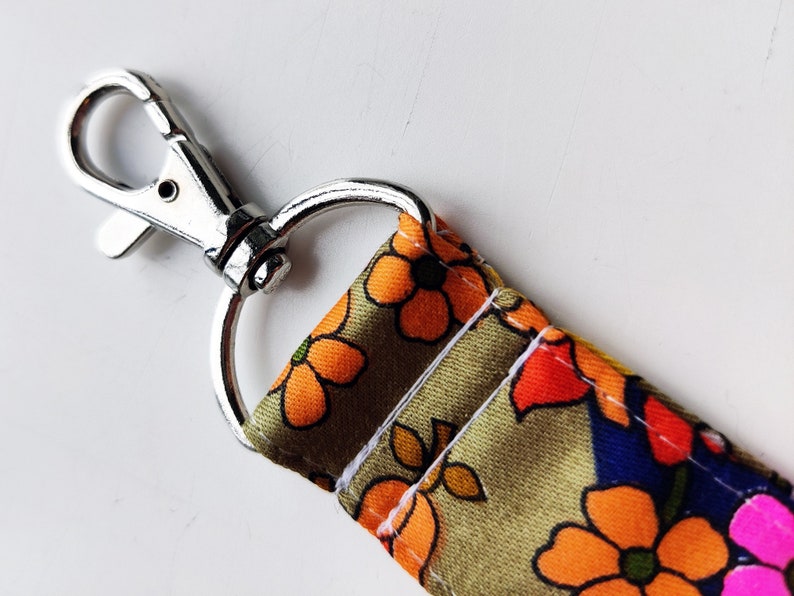 Keychain Vintage Cotton Fabric Pink Flowers Key Wristlet Keyfob made from Recycled Fabric image 2