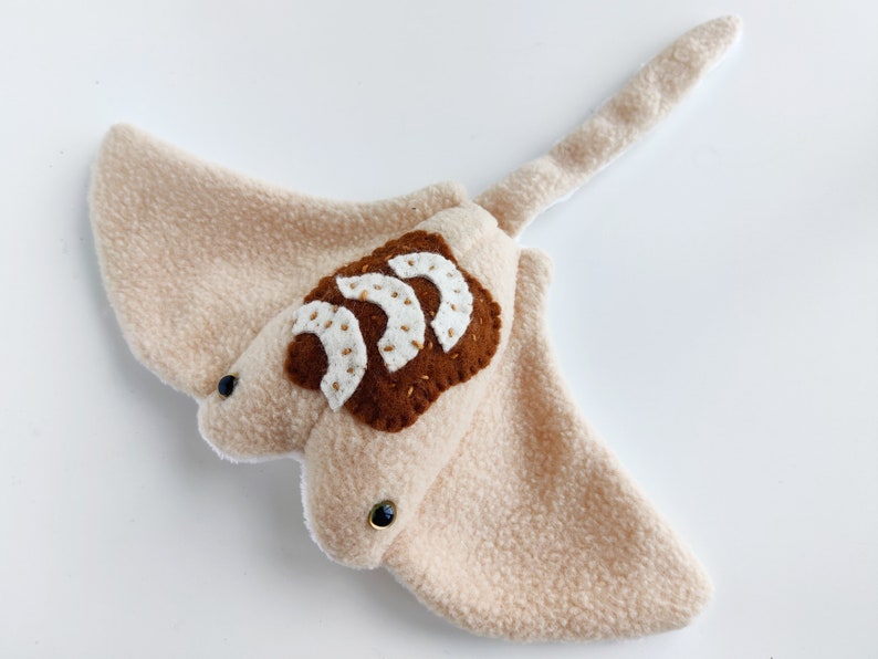 Sea Pancake Cinnamon Apple Cute Stingray Manta Ray plushie with soft Minky Fleece belly image 3