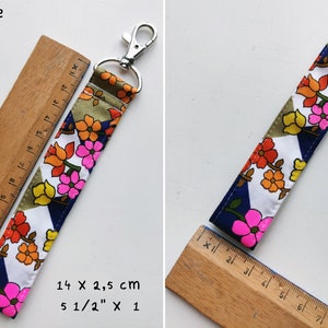 Keychain Vintage Cotton Fabric Pink Flowers Key Wristlet Keyfob made from Recycled Fabric image 8