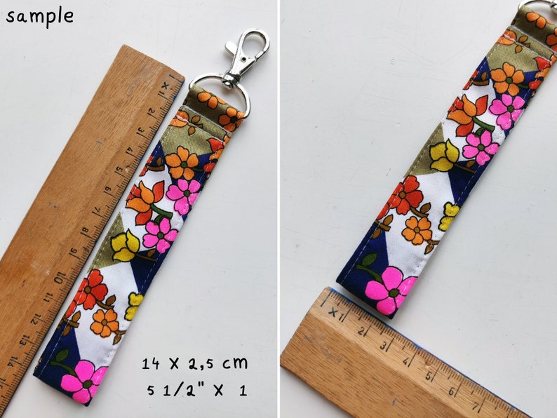 Keychain Vintage Cotton Fabric Pink Flowers Key Wristlet Keyfob made from Recycled Fabric image 8