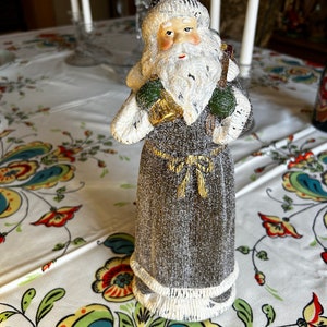 Beautiful Vintage Hand Painted Ceramic Santa Claus Figure With A Toy Sack ~ Classic Decoration ~ Great Look!