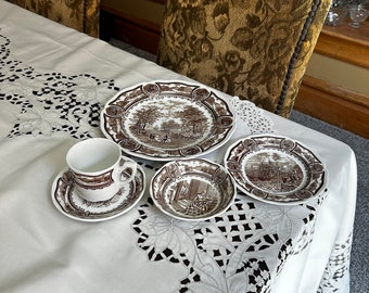Retired Vintage J & G Meakin Americana Brown 5 Piece Place Set ~ Made in England ~ Ironstone