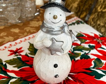 Vintage Hand Painted Holiday Snowman Figure ~ Dressed in