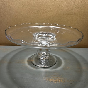 Classic Vintage New Martinsville Tall Heart Stem Pedestal Cake Stand ~ Clear Glass ~ Viking