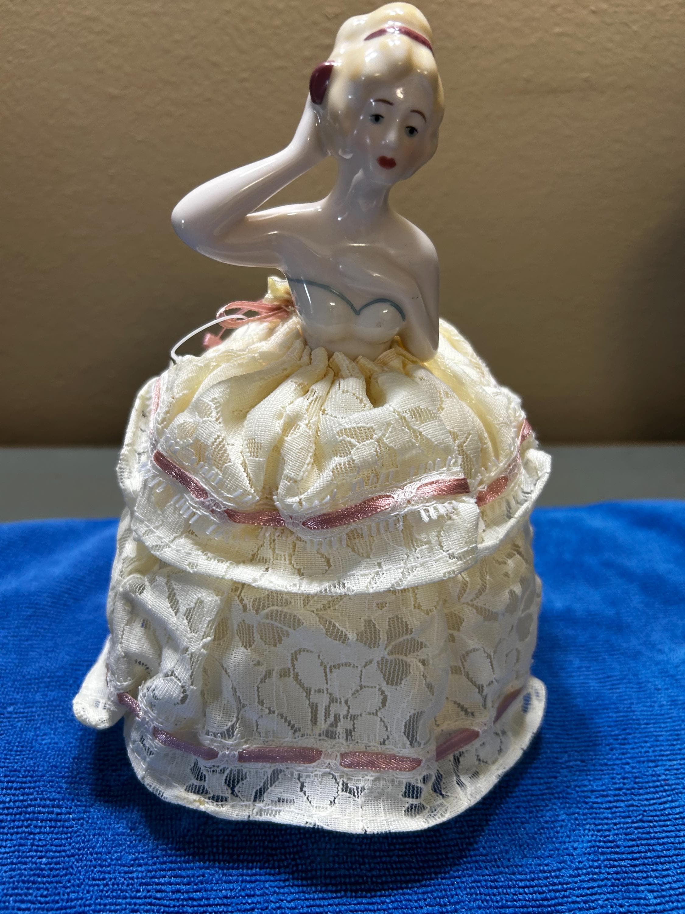 Beautiful Vintage Hand Painted Porcelain Half Doll Head on a Nice