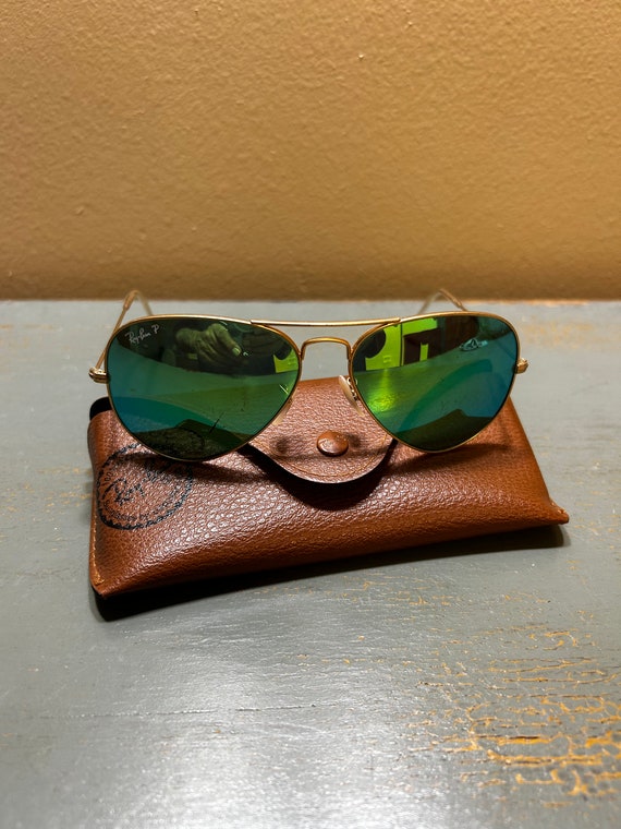 Vintage Rayban 58014 Gold Aviator Sunglasses & Case ~ Green  display picture 1