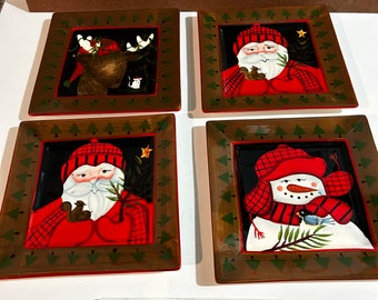 Stylish Lot of 4 Platzgraff Camp Jungles Christmas Theme Dessert /  Small Buffet Plates ~ Fun Classic Holiday Look!