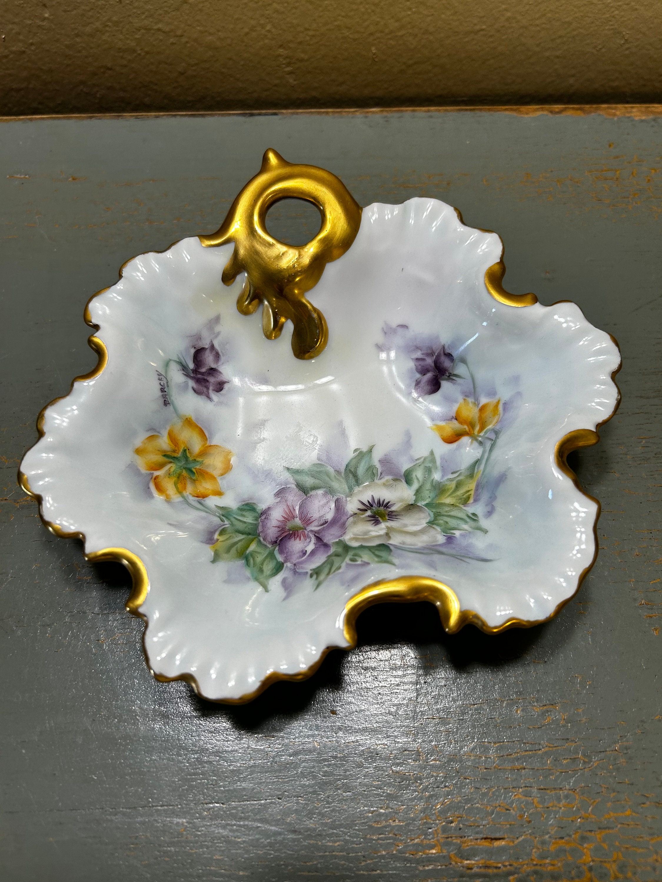Beautiful Vintage Victorian Hand Painted Trinket Tray ~ Lovely Purple ...
