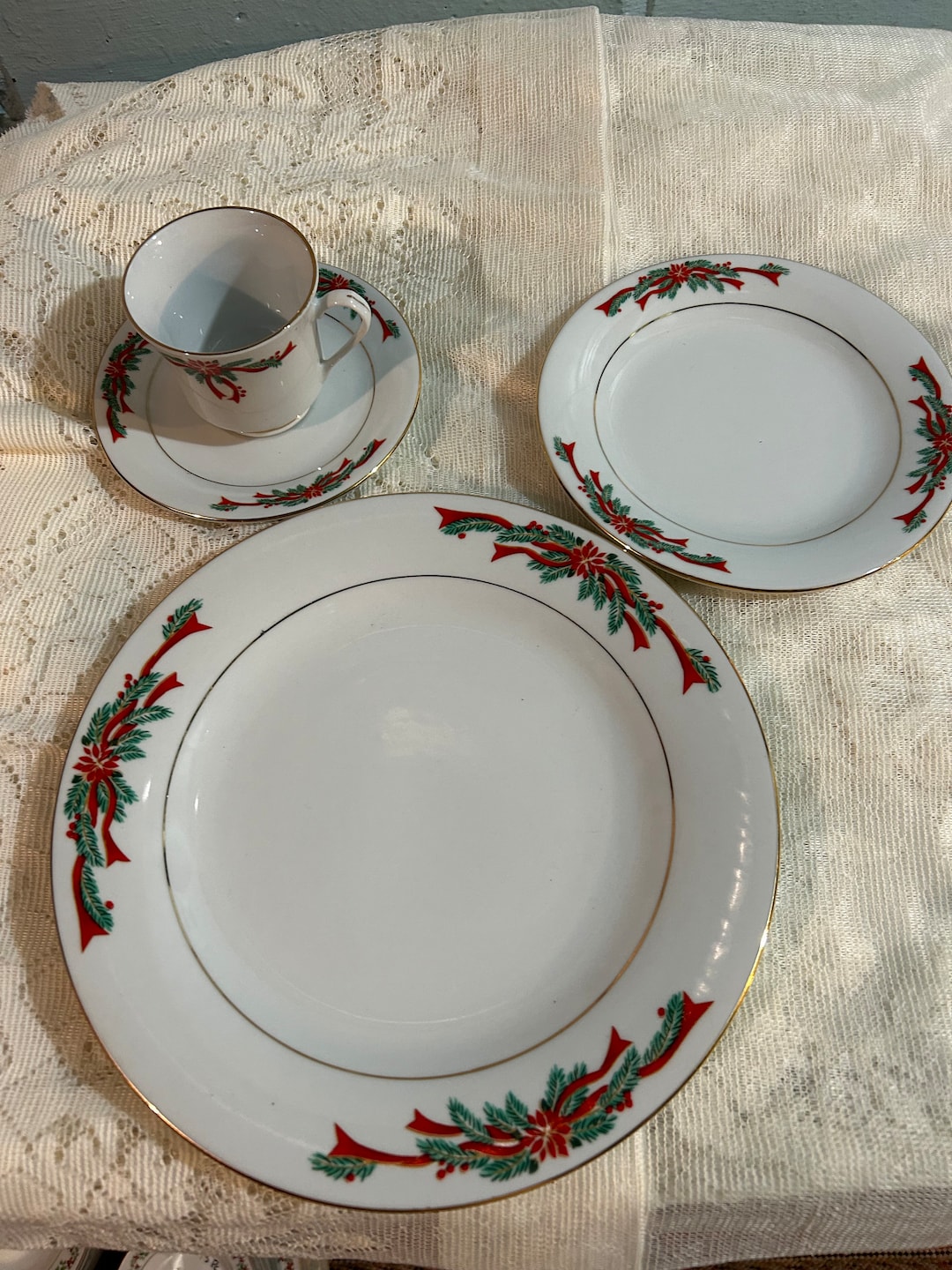 Lovely Retired Poinsettia Ribbon Christmas China by FAIRFIELD