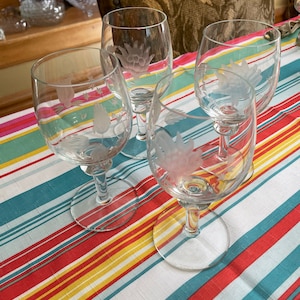 Stylish Set of Fancy Etched Limoncello / Liqueur Cut Crystal Drinking Stems ~ Elegant Classic Design