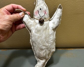 Figura de fantasma de tela vintage de Halloween ~ Pintada a mano ~ ¡Hermosa apariencia navideña!