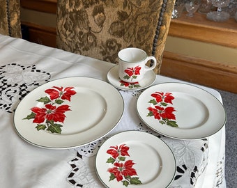 Lovely Retired Poinsettia Christmas China by Cuthbertson ~ Made in England ~ Great Looking Holiday Addition