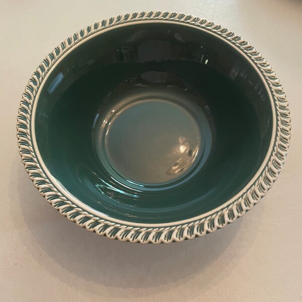 Vintage Harkerware Keramik korinthische Petrolgrün überbackene Kante runde Gemüseschale ~ Mid Century Look!