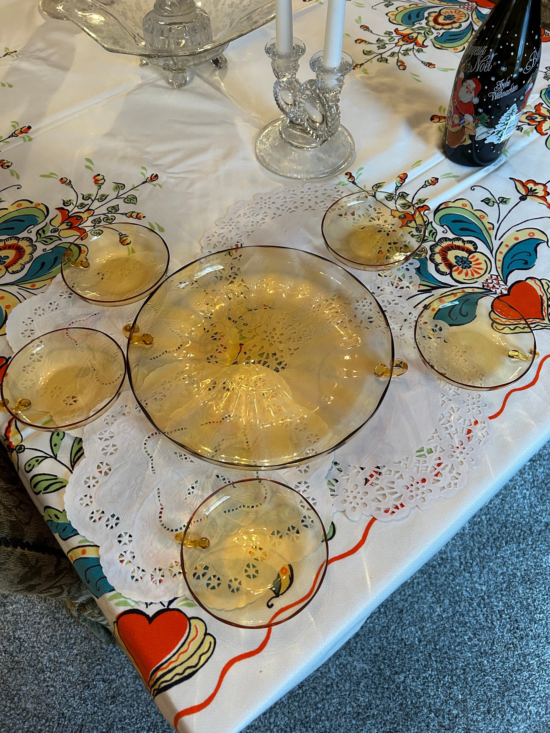 Lovely Elegant Depression Glass Dessert & Cake / Ice Cream Serving Set ~ Outstanding Yellow Topaz Color