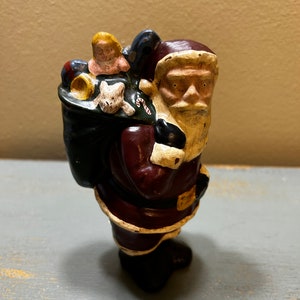 Nicely Painted Vintage Santa Claus Figure With a Toy Sack ~ Classic Ceramic Christmas Decoration ~ Great Old Fashion Look!