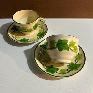 Two Vintage Franciscan IVY Footed Cup & Saucer Sets ~ Made in California USA ~ Great Colors