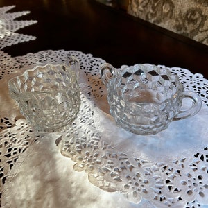 Vintage Fostoria American Clear 12.5” Glass Open Creamer & Sugar Bowl ~ Beautiful