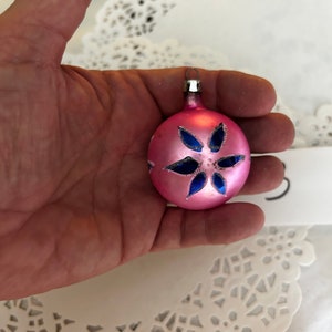 Antique Hand Painted Pink Mercury Glass Ball Ornament ~ Ideal For Feather Tree ~ Rare Small Shape ~ European Made