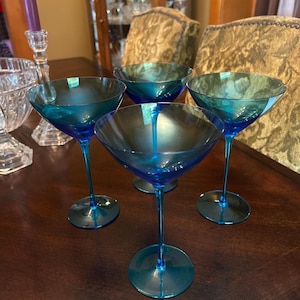 Lot of Beautiful Tall Blue Coupe Champagne / Goblets ~ Outstanding ~ Very Nice For the Holidays