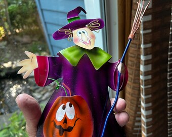 Not So Scary Vintage Hand Painted Metal Witch Figure ~ Classic For The Little Ones  ~ Very Neat & Fun Look