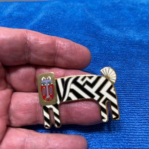 Vintage Art Deco Signed Laurel Burch Black & White Enamel &quot;Zzzebra&quot; Brooch / Pin ~ Stunning!
