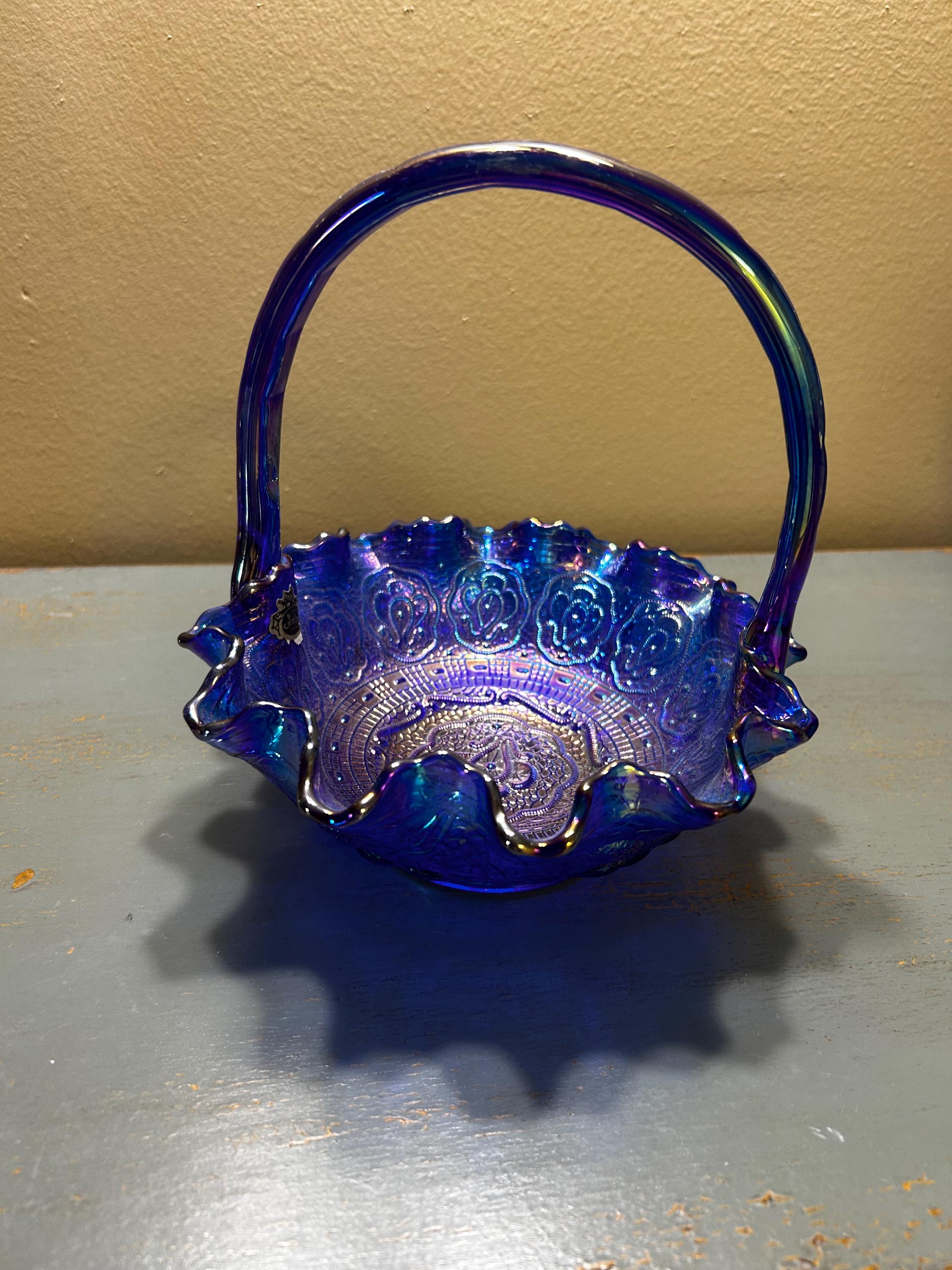 Stunning Fenton Art Glass Persian Medallion Basket ~ Rare