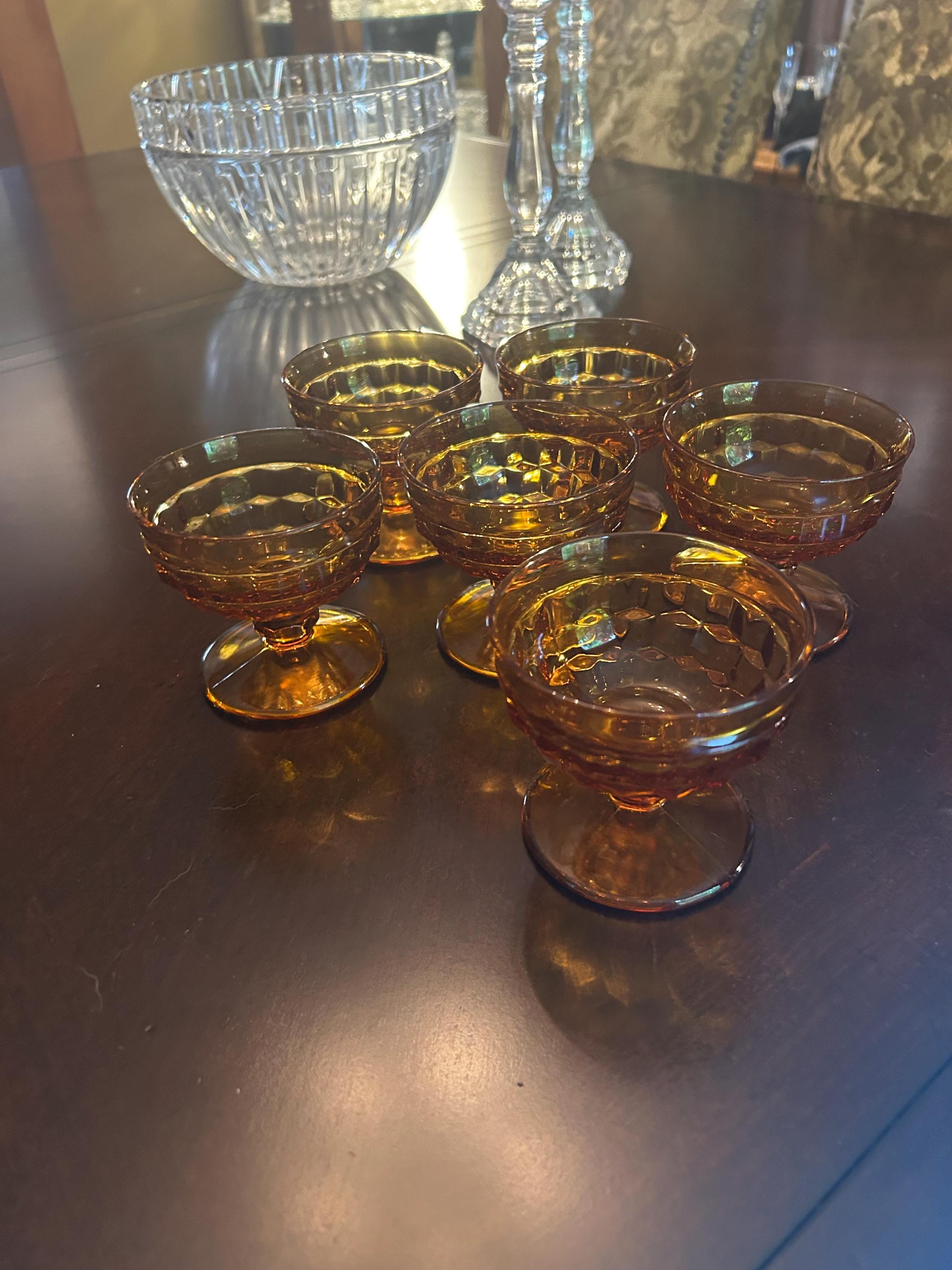 Six Vintage Whitehall Yellow / Amber Dessert / Ice Cream Coupes
