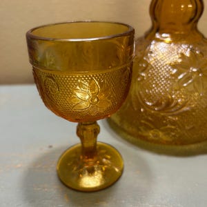 Vintage Amber Sandwich Glass Wine Goblets by Tiara Indiana Glass