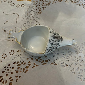 Antique White & Gold Trimmed Cup Shaped Infant / Invalid Feeder ~ Silver Floral