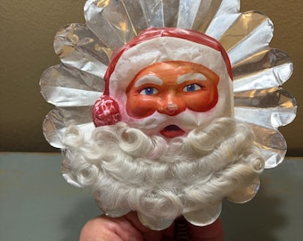 Charming Vintage Celluloid & Tin Santa Christmas Tree Topper ~ Holiday Treasure!