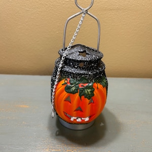 Vintage handbemalte Keramik Jack-O-Lantern Licht / Halloween-Kerzenlaterne ~ Tolle Farbe und Größe