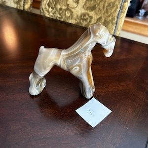 Beautiful Signed Vintage Imperial Glass Airedale / Schnauzer Dog Figure ~ Rare Caramel Slag Color ~ Made in USA ~Nice! #1