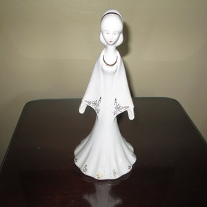 Vintage Aquincum Hungary Porcelain Lady Hand Painted Gold Metallic Accents ~ Stylish Mid Century Look