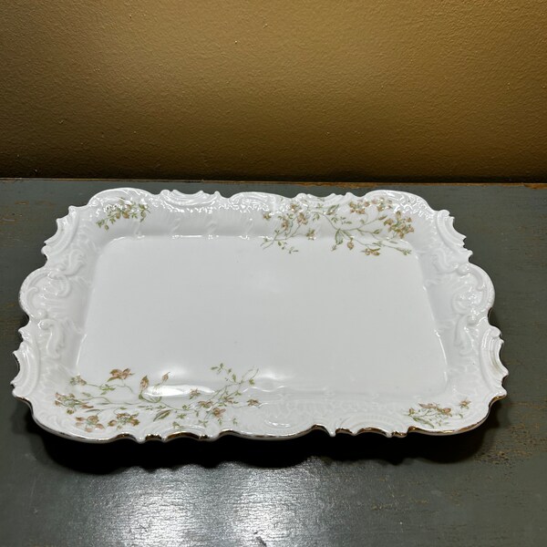 Beautiful Vintage Ironstone Hand Painted Perfume / Vanity Tray ~ Lovey Yellow Floral Pattern