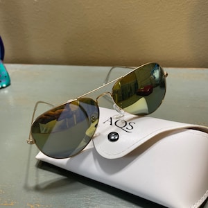 Vintage AQS Aquaswiss James Unisex Gold Pilot Sunglasses JMS011 ~ Original Case
