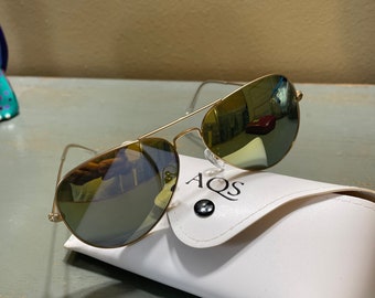 Vintage AQS Aquaswiss James Unisex Gold Pilot Sunglasses JMS011 ~ Original Case
