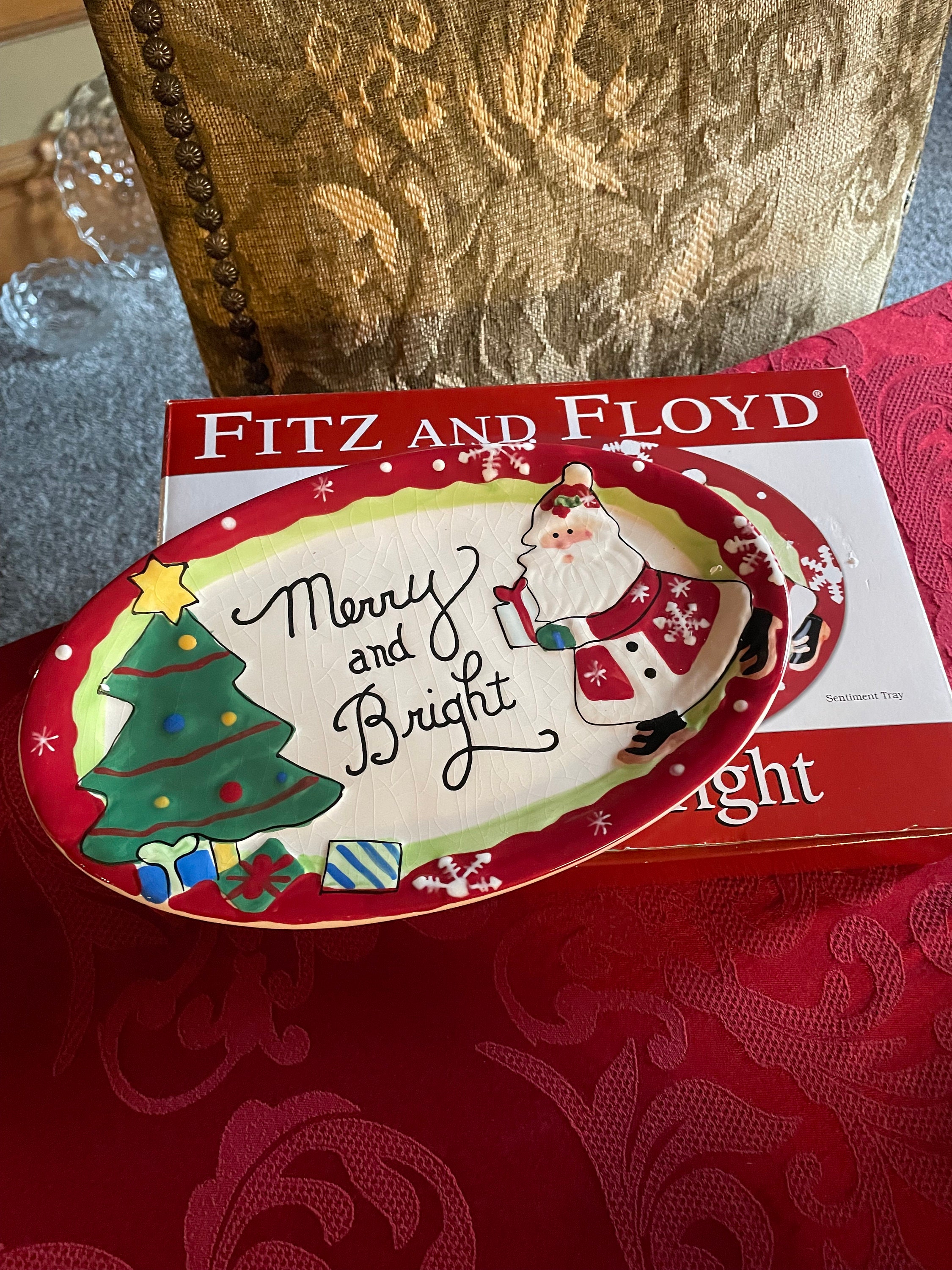 Retired Fitz and Floyd Merry & Bright Sentiment Tray / Appetizer